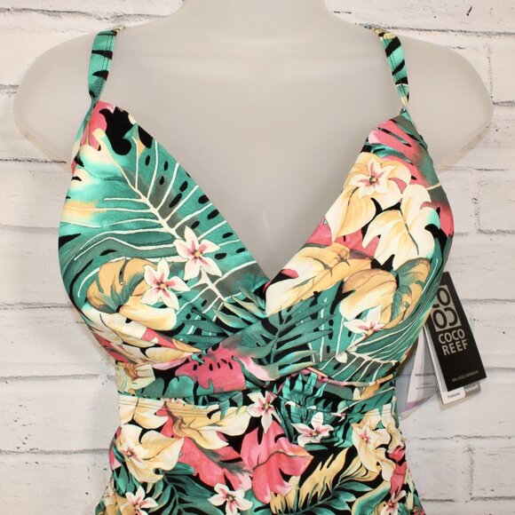 Coco Reef Women's Enrapture Printed Wrap One-Piece Swimsuit 38DD - Picture 3 of 10